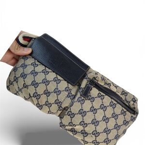 Gucci Beige and Navy Belt Bag GG Canvas